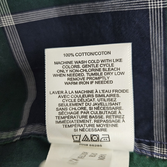 Express Slim Shirt Green Navy Plaid Long Sleeve Button Up Collared Mens Small - Picture 5 of 5